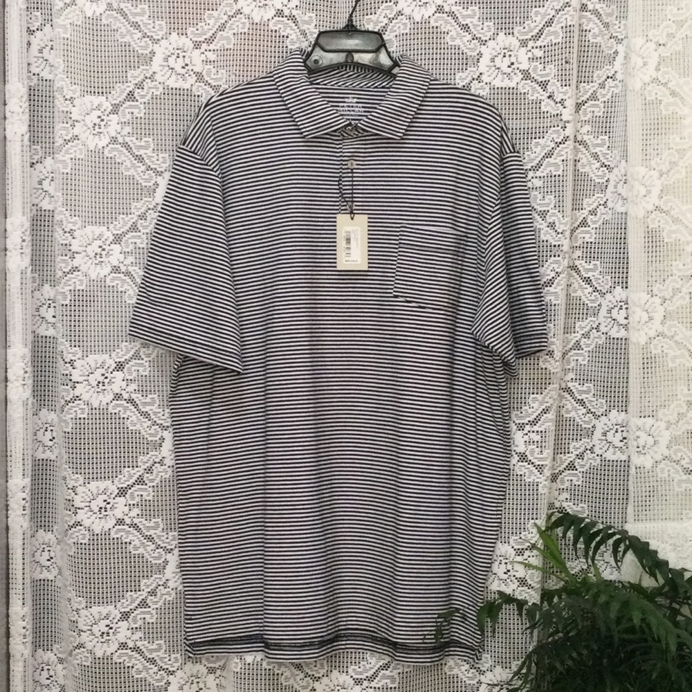 NWT Peter Millar Seaside Wash SS Pocket Polo Shirt White Stripe Men’s Size L